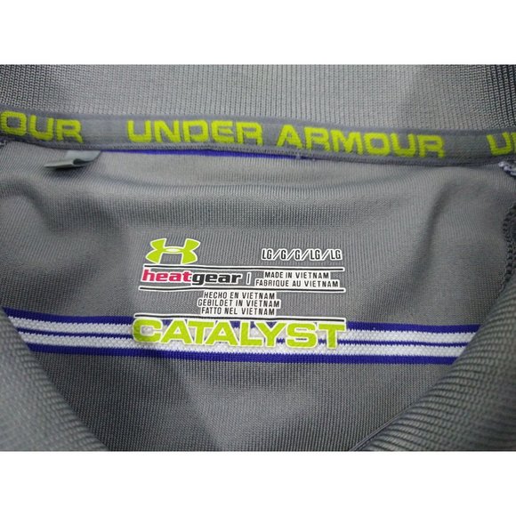 Under Armour Catalyst Mens Polo Shirt Size Large Gray Purple Striped Heatgear - Picture 5 of 7
